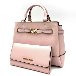 Michael Kors Reed Small Satchel Crossbody Bag & Large Trifold Wallet Light Pink